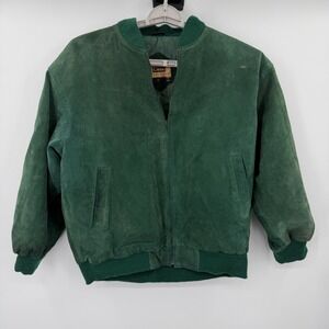 G4000 Mens Genuine Suede Leather Bomber Jacket Forest Green Full Zip Medium